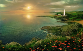 Lighthouse cliff ocean flower bay - caspar david friedrich free wallpaper for desktop