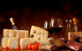 Cheese wine meats fruit stilllife 3 - free hearts wallpaper