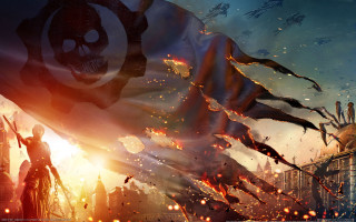 Giant flag skull battle fire - a skull free wallpaper