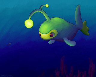 Cartoon fish light head swimming - bioluminescence free wallpaper