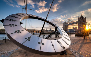 Sculpture boat bridge water sunset - free airplane wallpaper