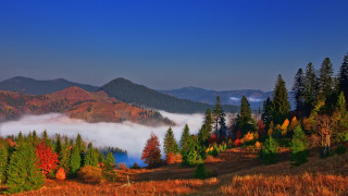 Mountain forest lake clouds autumn - free spring wallpaper