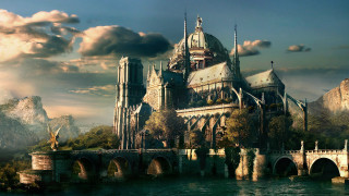 Castle bridge mountains city sunset - cedric peyravernay free wallpaper