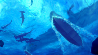 Sharks pool people surfboard underwater - a surfboard in the foreground free wallpaper
