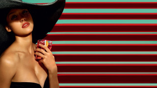 Woman black hat soda drink - pop art free wallpaper