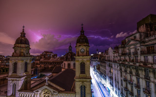 City lightning storm clock tower - thunderstorm free wallpaper
