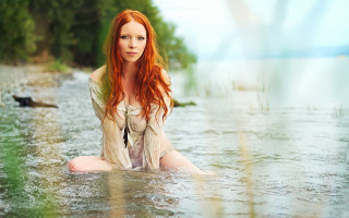 Woman water bird beach impressionist - evaline ness free wallpaper for desktop