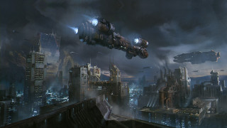 Futuristic city flying machine night - craig mullins free wallpaper