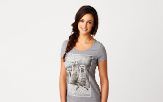Woman grey shirt meerkats photorealistic - grey free wallpaper
