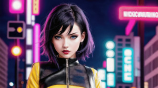 Neon city cyberpunk woman fishnets - stanley artgerm lau free wallpaper