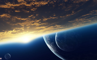 Earth space sky moon ocean - the sun in the background free wallpaper