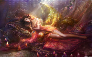 Woman red dress bed dragon 2 - a dragon free wallpaper
