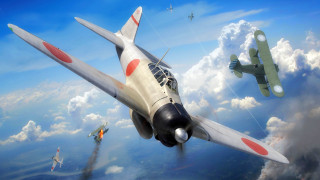 Plane sky clouds mountains ocean 2 - a painting of a plane free wallpaper