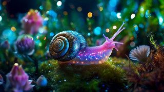 Snail mossy flower christmas bokeh - a mossy surface free wallpaper