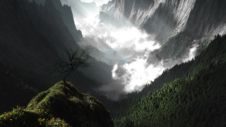 Mountain top tree clouds matte 2 - a mountain top free wallpaper for desktop