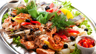 Shrimp vegetables dipping sauces food - sauce free wallpaper