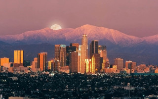City mountains fullmoon pinksky purple 2 - elbridge ayer burbank free wallpaper