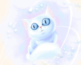 White cat blue eyes bubbles 2 - a white cat free wallpaper