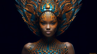 Woman blue gold body art - a large bird free wallpaper for desktop