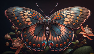 Butterfly orange blue flower branch - a digital painting free wallpaper