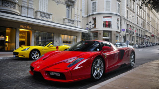 Red sports car street yellow - art deco free wallpaper