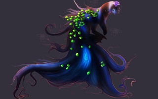Woman blue dress bird glowing - craola free wallpaper