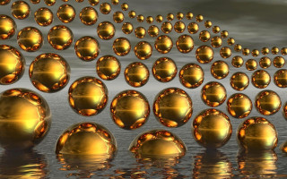 Shiny balls floating water gold - caustic free wallpaper