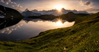 Mountain lake sunset reflection landscape - shining free wallpaper