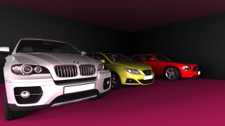 Three colored cars black wall - a black wall free wallpaper