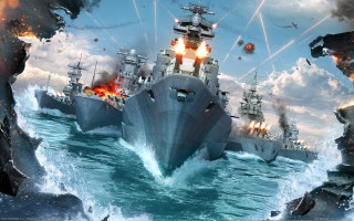 Battleship ocean smoke explosion matte - other ship free wallpaper