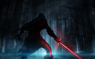 Dark forest lightsaber glowing starry - cedric peyravernay free wallpaper