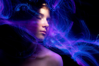 Woman wind streaks hologram light - streak free wallpaper