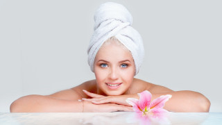 Woman towel head flower blue - facial feature free wallpaper