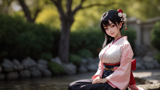 Woman kimono river pond bokeh 2 - a woman in a kimono free wallpaper for desktop
