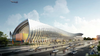 Hypermodern building glass facade bridge - vray free wallpaper