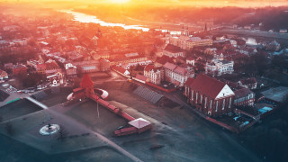 City river sunset aerial bridge 2 - aerial free wallpaper