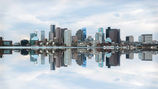 City skyline lake reflection cloudy - a reflection of the city free wallpaper