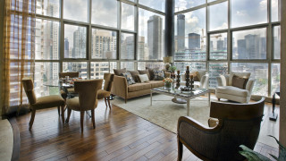 Living room city view windows - natural light free wallpaper