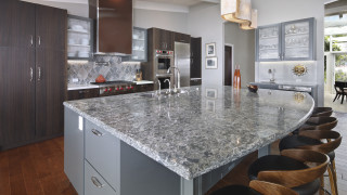 Kitchen marble counter wooden chairs - a bar free wallpaper