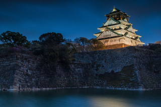 Castle moat clocktower night eastern - eishōsai chōki free wallpaper