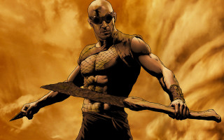 Bald man sword clouds fire - ben templesmith free wallpaper for desktop