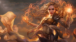 Woman fire sword armor flames - magic free wallpaper