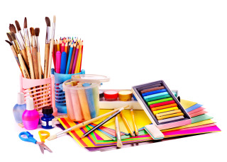 Art supplies table paint brushes - a childs drawing free wallpaper