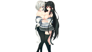 Anime girls hugging black hair - a couple of anime girls free wallpaper