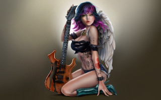 Gothic tattooed woman guitar digital - her body free wallpaper for desktop