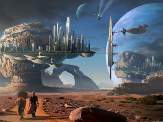 Futuristic city bridge space station - free sci-fi wallpaper