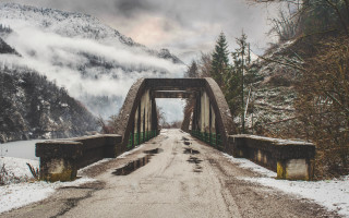 Bridge snow mountains clouds constructivism - constructivism free wallpaper for desktop