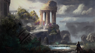 Man tower river waterfall fantasy - craig mullins free wallpaper