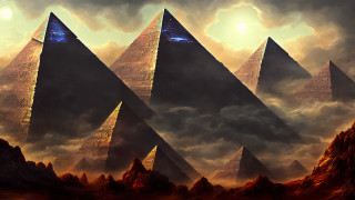 Pyramids clouds sunlight fantasy matte - christophe vacher free wallpaper for desktop
