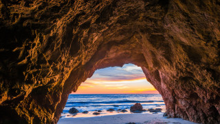 Cave ocean sunset nature landscape - a cave free wallpaper